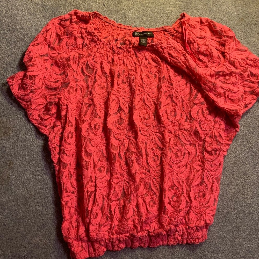 Stretchy pink see-through floral top